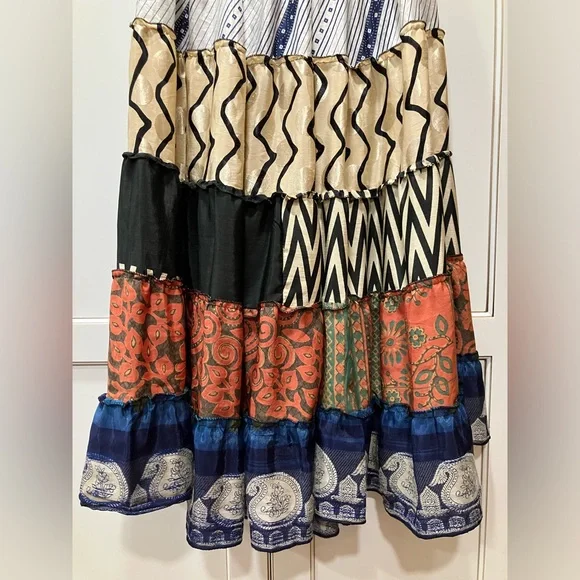 Jessica Taylor Skirt Maxi 100% SILK Patchwork stretch Free Size Small-Large BOHO - Picture 2 of 13